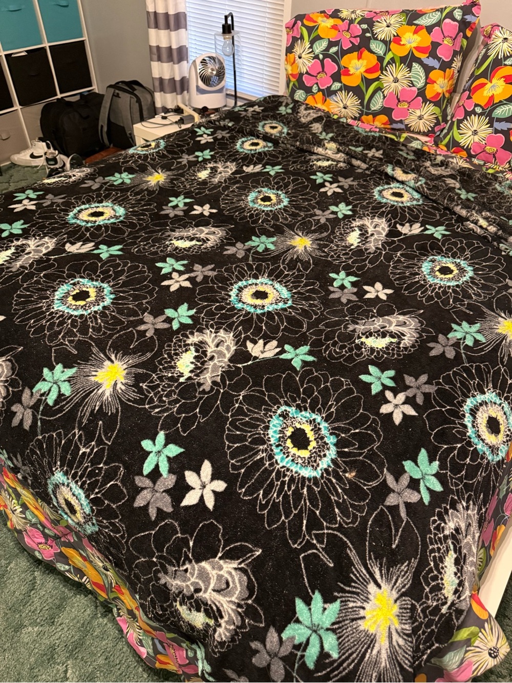 Black floral throw blanket